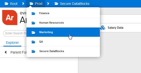 Breadcrumb trail showing subfolder list when hovering over any folder in the trail