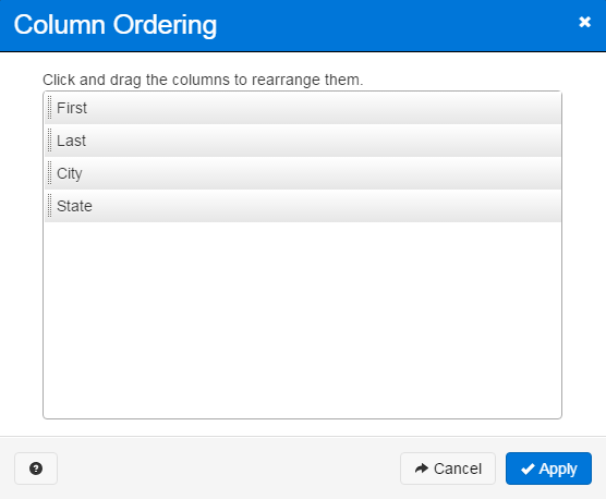 Column Ordering dialog allowing you to drag columns into the desired order.