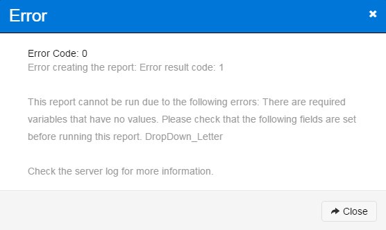 Report error: DropDown1.Main is a required variable for this report to run.