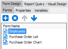 The DataBlock designer showing the form design tab and the forms tab with the list of forms on the DataBlock .