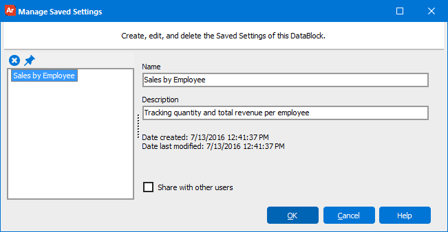 Saving OLAP Cube Settings