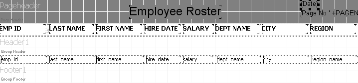 This image shows the report containing the group header and group footer bands.