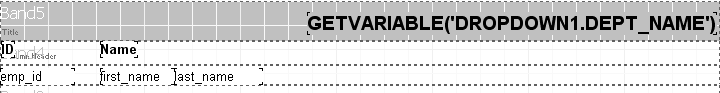 This is the basic report design for this example. The title band is on top followed by the header band and the detail band. 