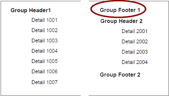 This image shows the Group Footer Band at the top of the second page.
