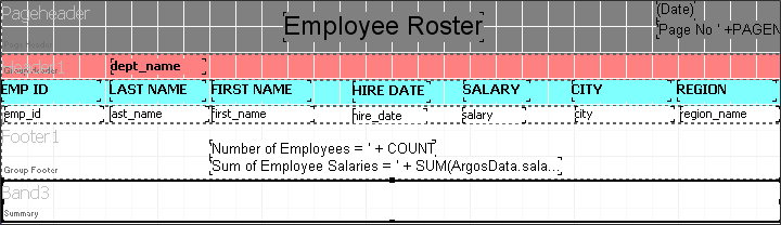 This image shows the report design at this stage including the summary band.