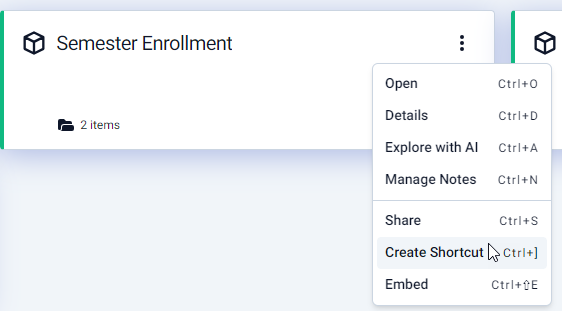 Select to create a shortcut from the More Actions menu.