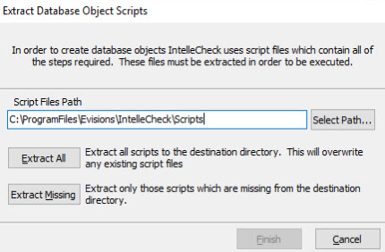 This image shows the dialog used to specify a download location for the scripts and specify which scripts to extract.