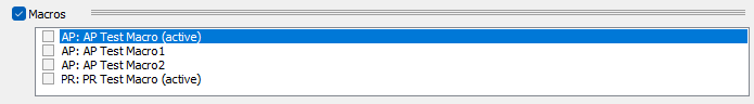 This image shows the location of the Macros check box and the macro to export.