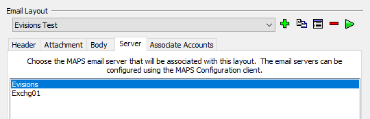 This image shows the Email Layout screen with the Server tab selected.