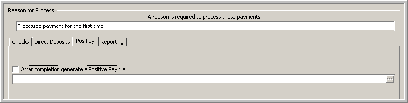 This image shows the Payment Configuration screen with the Pos Pay tab selected.