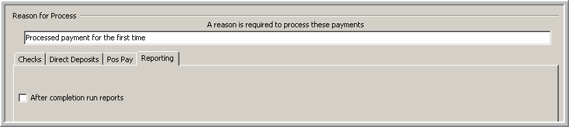 This image shows the Payment Configuration screen with the Reporting tab selected.