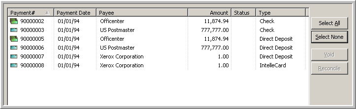 This image shows the Payment Selection screen.