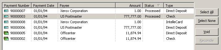 This image shows the list of payments for the selected account.