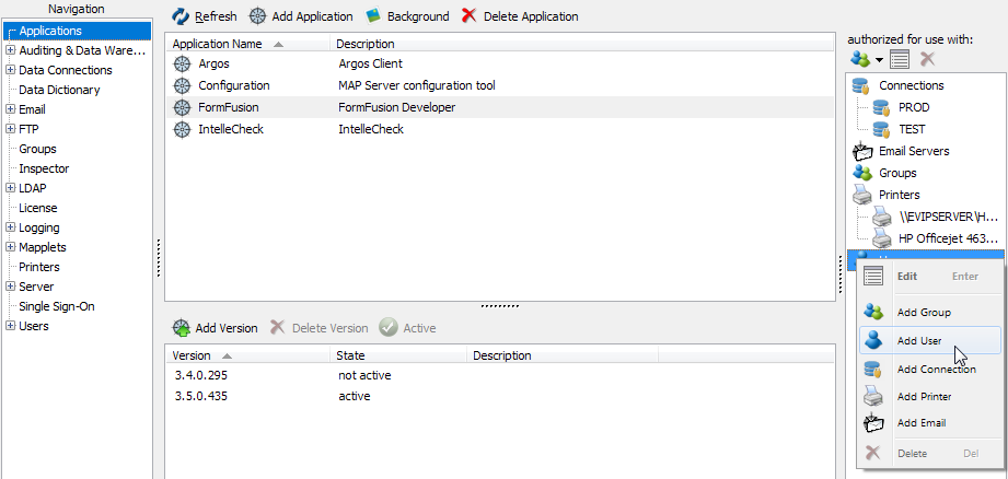 Selecting Add Connection from the dropdown menu in the Authorized for use with pane