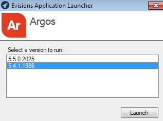 Multiple versions of Argos exist on the server.  Please choose the version to run.  5.5.0.2025, 5.4.1.1986