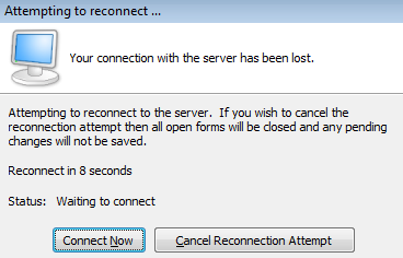 "Attempting to reconnect" dialog
