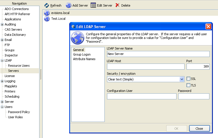 Edit LDAP server dialog